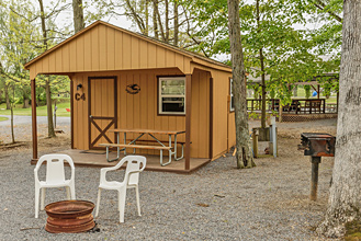 Deluxe Cabin Exterior at Dogwood Acres Campground