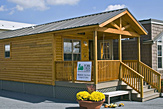 Exterior of the Dogwood Acres full-service camping cabin.