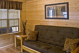Living area of the Dogwood Acres full-service camping cabin.